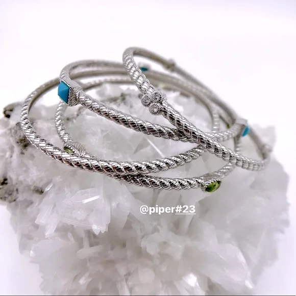 EUC Judith Ripka Sterling Silver Multi-gemstone & Diamonique Bangle Bracelet Set - Picture 6 of 9